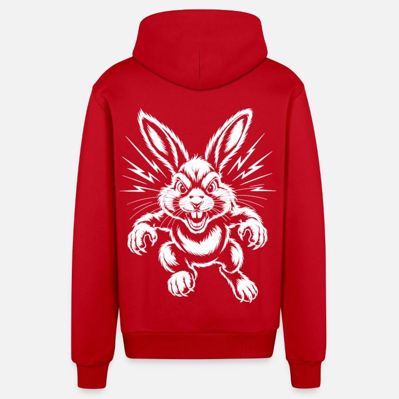 Lapin agressif - Veste à capuche bio décontractée fabriquée en UE - rouge