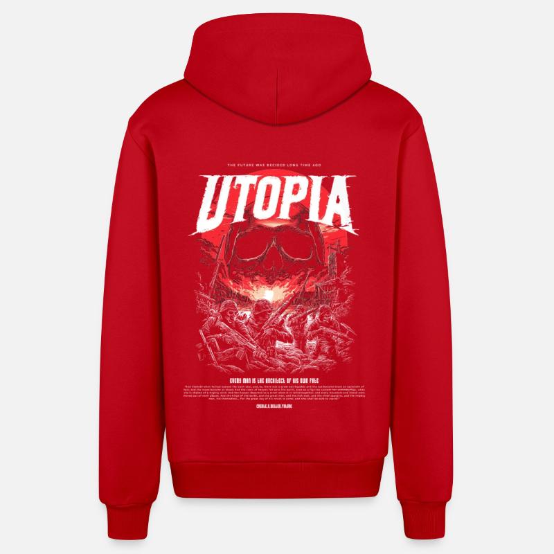 Utopia Crâne Rouge de Feu - Veste à capuche bio décontractée fabriquée en UE - rouge