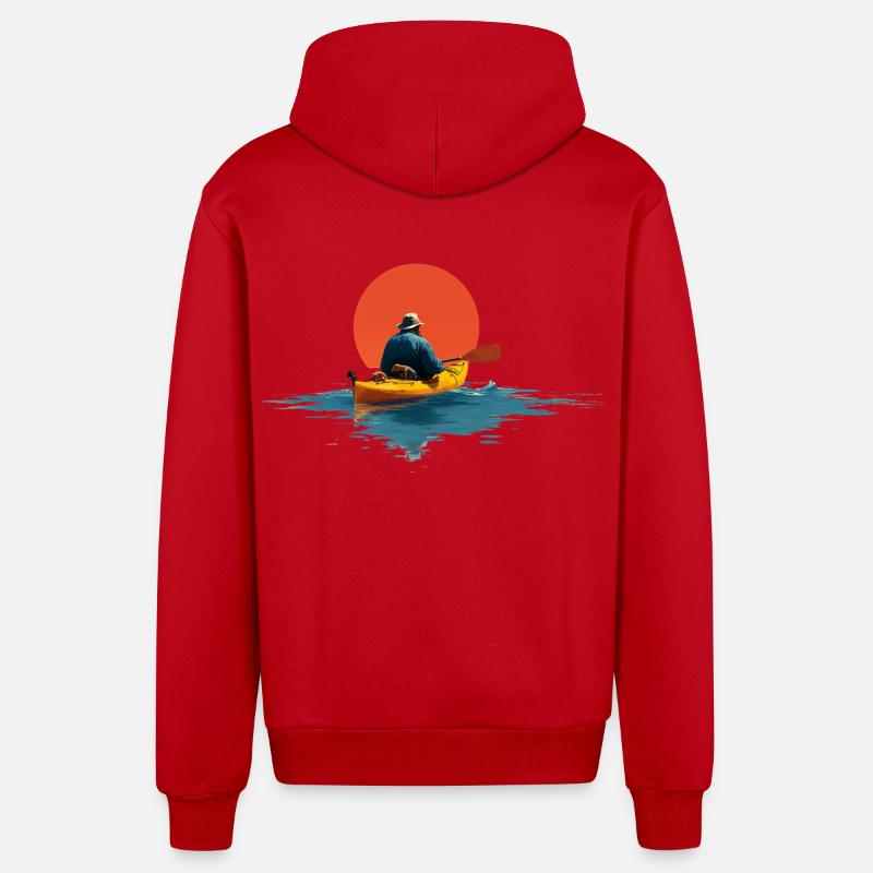Des pagayeurs au coucher du soleil - Veste à capuche bio décontractée fabriquée en UE - rouge