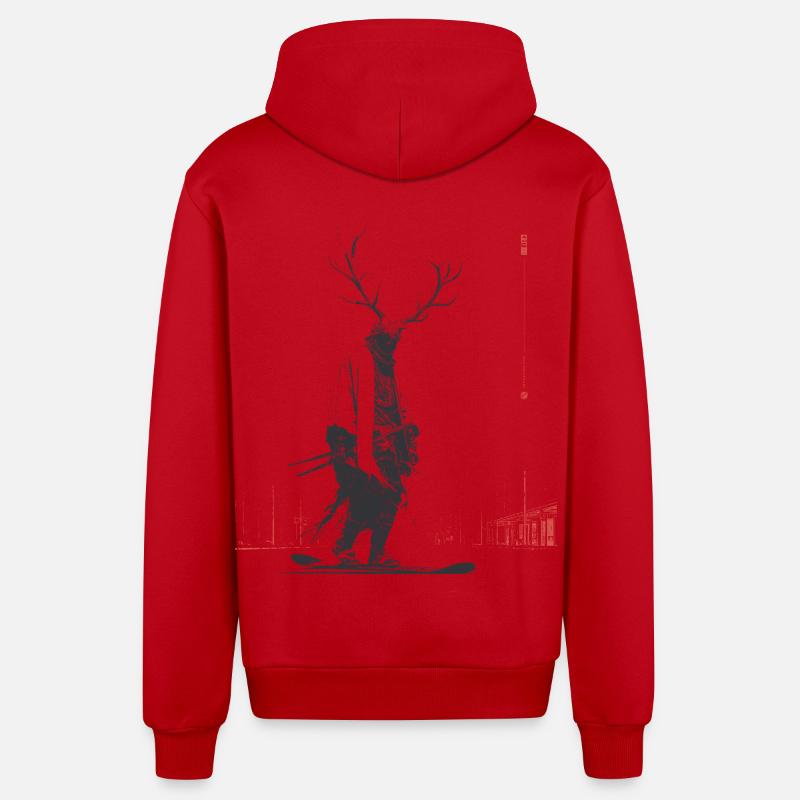 Waldgeist mit Geweihbaum - Veste à capuche bio décontractée fabriquée en UE - rouge