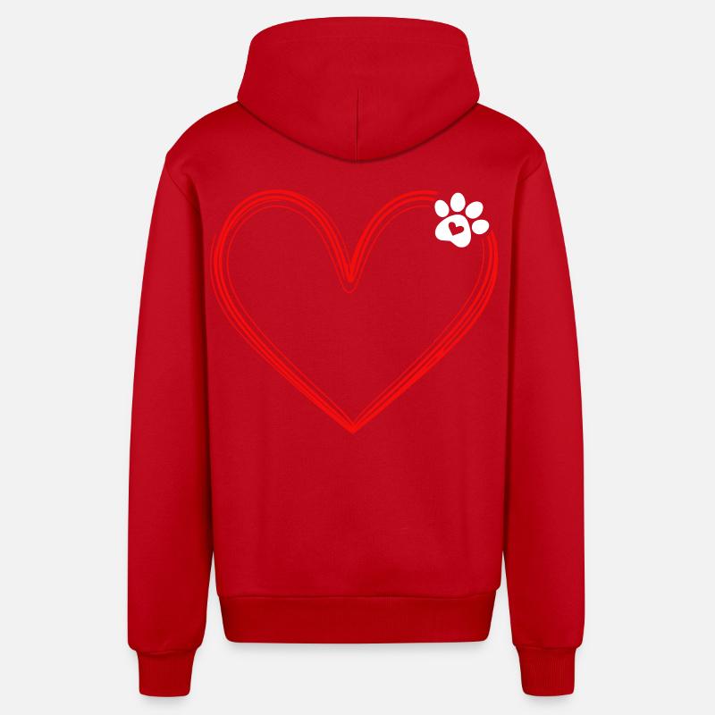 Patte de chien avec cœur - Veste à capuche bio décontractée fabriquée en UE - rouge