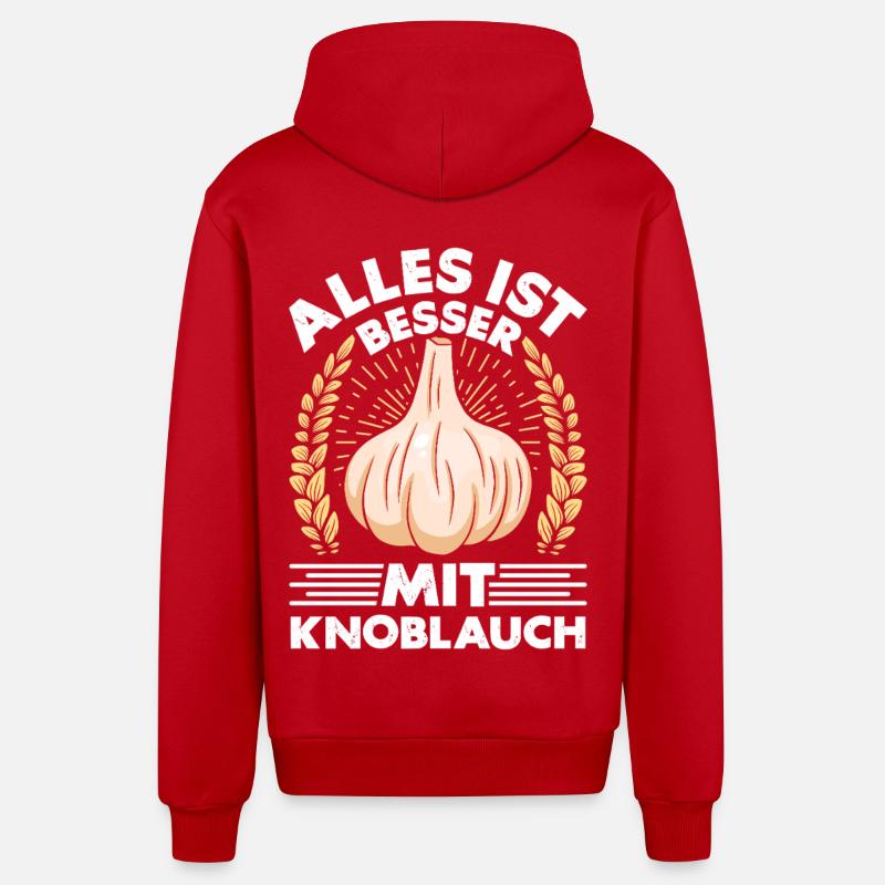 EVERYTHING IS BETTER WITH GARLIC - Organic Relaxed Hooded Jacket Made in EU - red