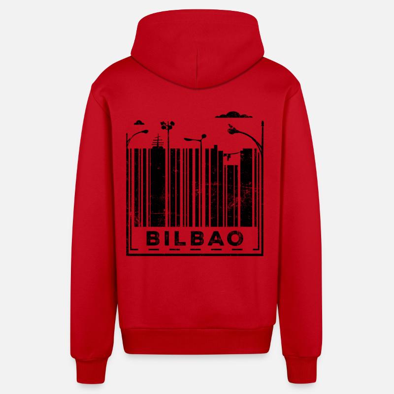 Code-barres de Bilbao - Veste à capuche bio décontractée fabriquée en UE - rouge