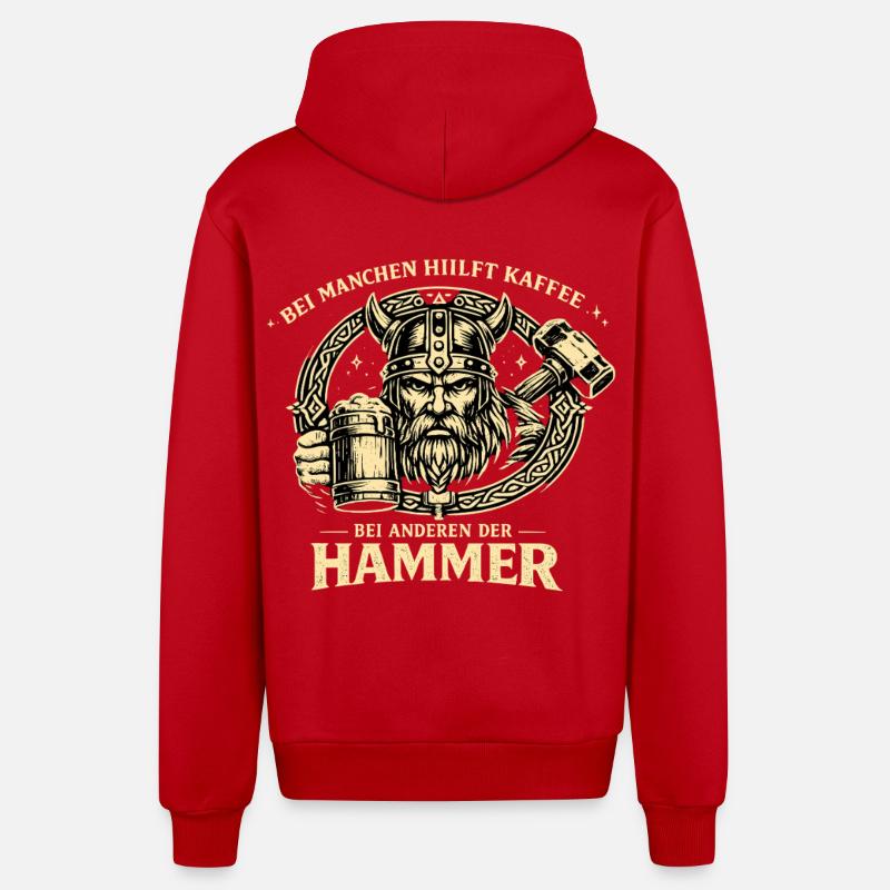 Kaffee hilft? Sonst der Hammer | Wikinger - Organic Relaxed Kapuzenjacke Made in EU - Rot