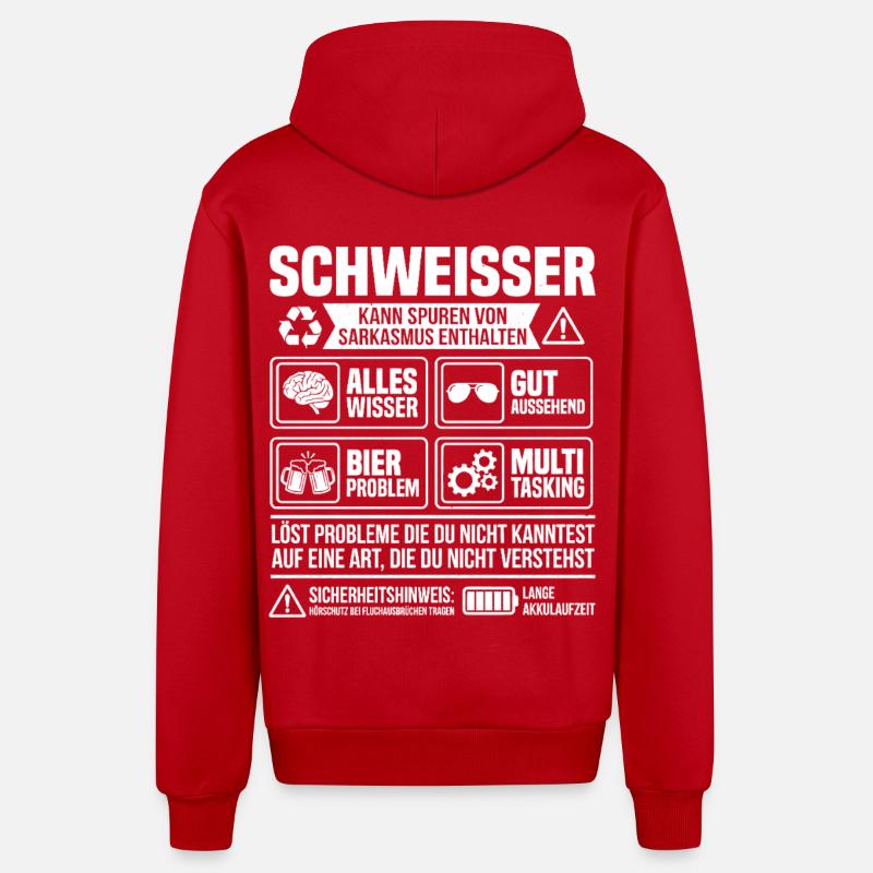 Welder Problem Solver – Funny Craftsman Info - Organic Relaxed Hooded Jacket Made in EU - red