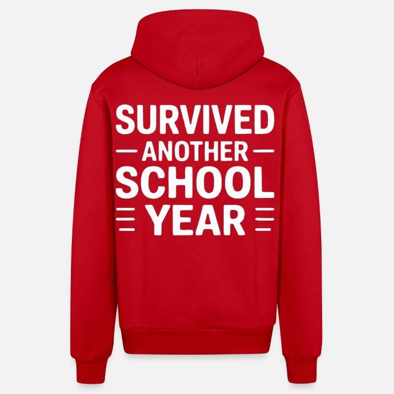 Survived Another School Year Statement - Organic Relaxed Hooded Jacket Made in EU - red