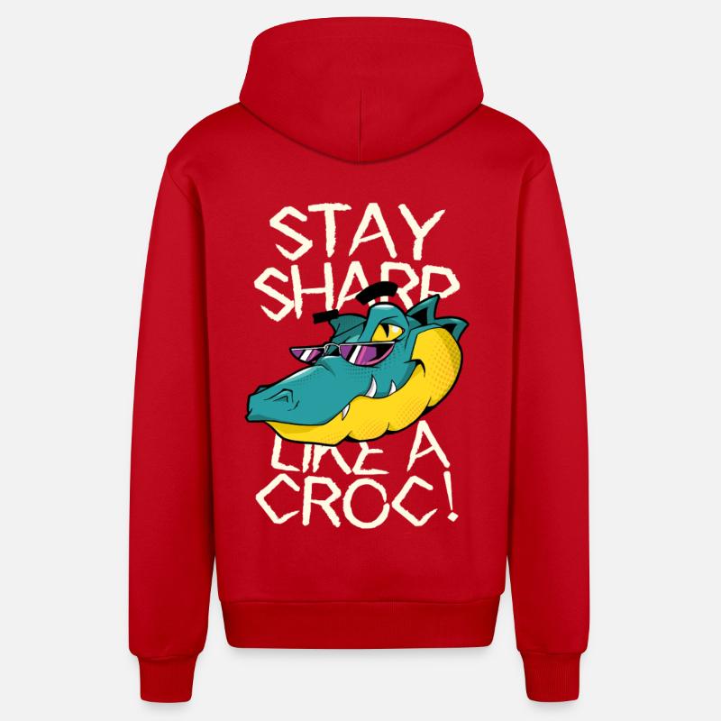 Reste vigilant - Crocodile avec style - Veste à capuche bio décontractée fabriquée en UE - rouge