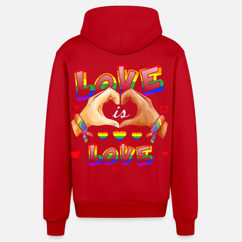 L’amour, c’est l’amour, cœurs arc-en-ciel - Veste à capuche bio décontractée fabriquée en UE - rouge