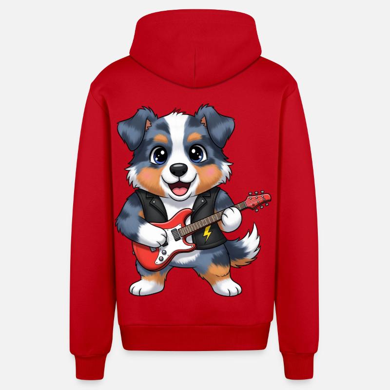 Chien à bascule avec guitare - Veste à capuche bio décontractée fabriquée en UE - rouge