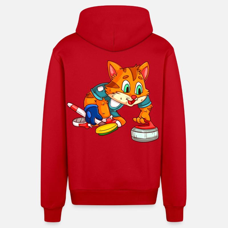Chat Curling / Joueur de Curling Chat - Veste à capuche bio décontractée fabriquée en UE - rouge