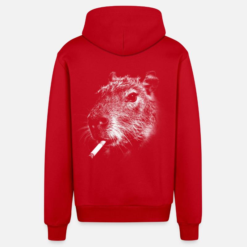 Fumer, cigarette, capybara, fumer une cigarette - Veste à capuche bio décontractée fabriquée en UE - rouge