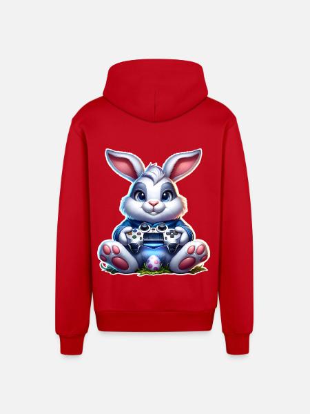Easter Bunny Gaming Gamer - Organic Relaxed Hooded Jacket Made in EU - red