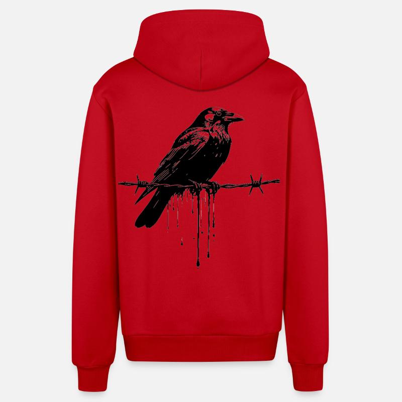 Raven sur l’encre de fil barbelé - Veste à capuche bio décontractée fabriquée en UE - rouge