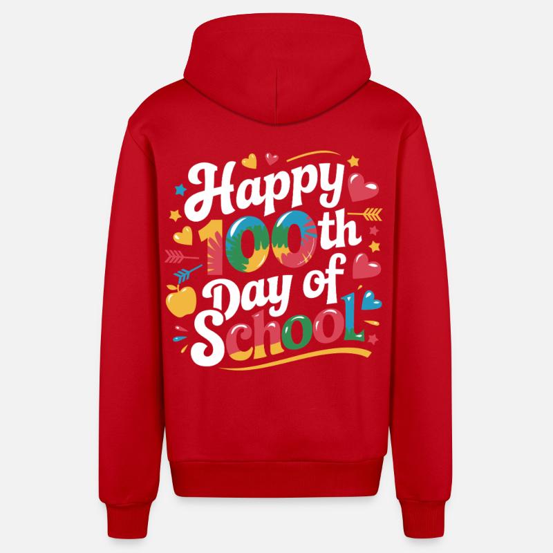 Centième jour de conception scolaire - Veste à capuche bio décontractée fabriquée en UE - rouge