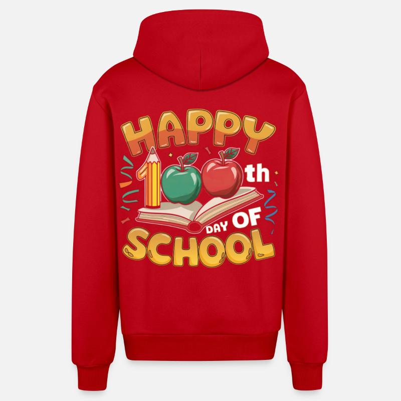 Conception du centième anniversaire de l’école - Veste à capuche bio décontractée fabriquée en UE - rouge