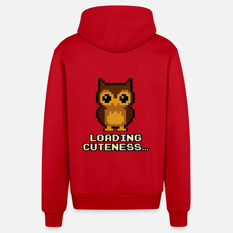 Pixel Eulen Loading Cuteness - Organic Relaxed Kapuzenjacke Made in EU - Rot
