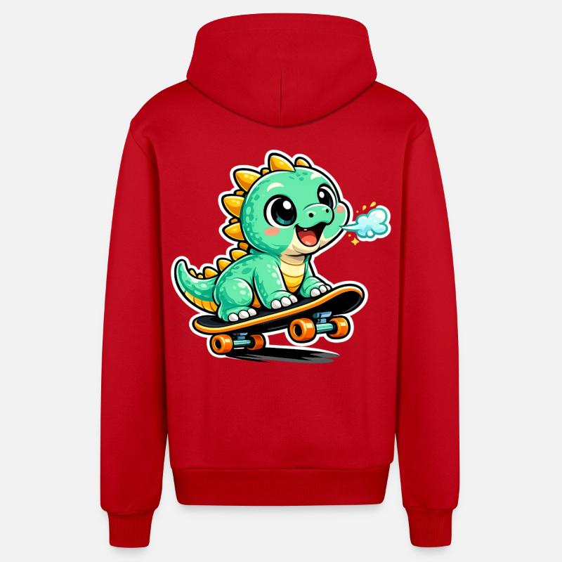 Héros du skateboard Dino vert - Veste à capuche bio décontractée fabriquée en UE - rouge