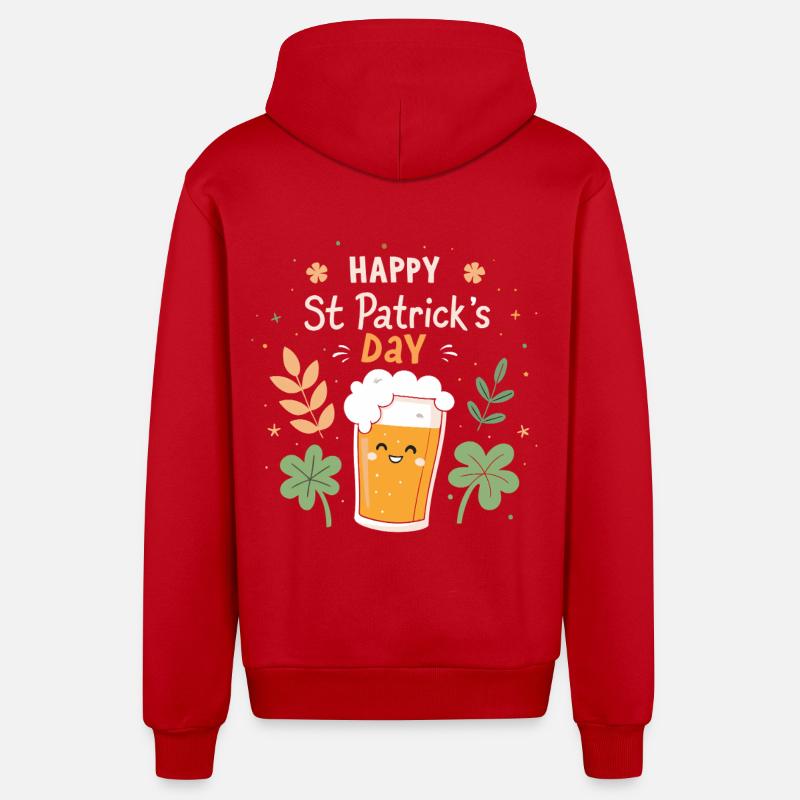 Bière joyeuse Saint Patrick - Veste à capuche bio décontractée fabriquée en UE - rouge
