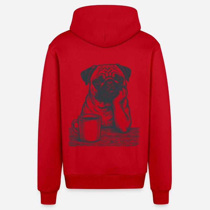 Echter Mops Kaffee Morgenmuffel Look - Organic Relaxed Kapuzenjacke Made in EU - Rot