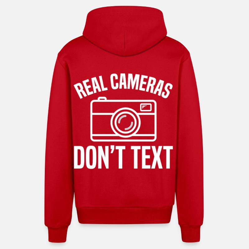 Real Cameras Don’t Text Design - Organic Relaxed Kapuzenjacke Made in EU - Rot