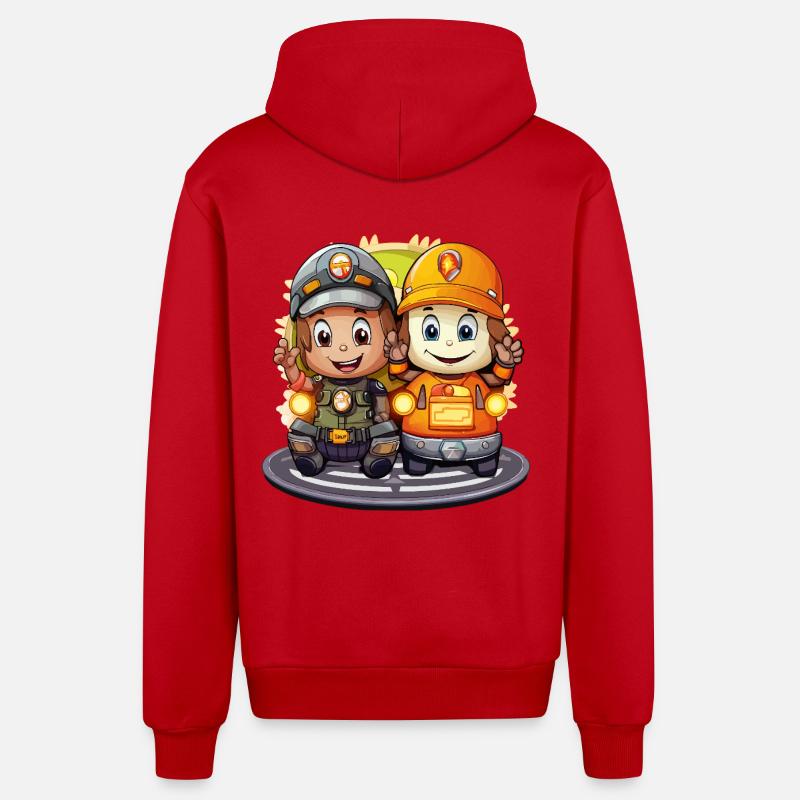 Deux héros de la mine - Veste à capuche bio décontractée fabriquée en UE - rouge