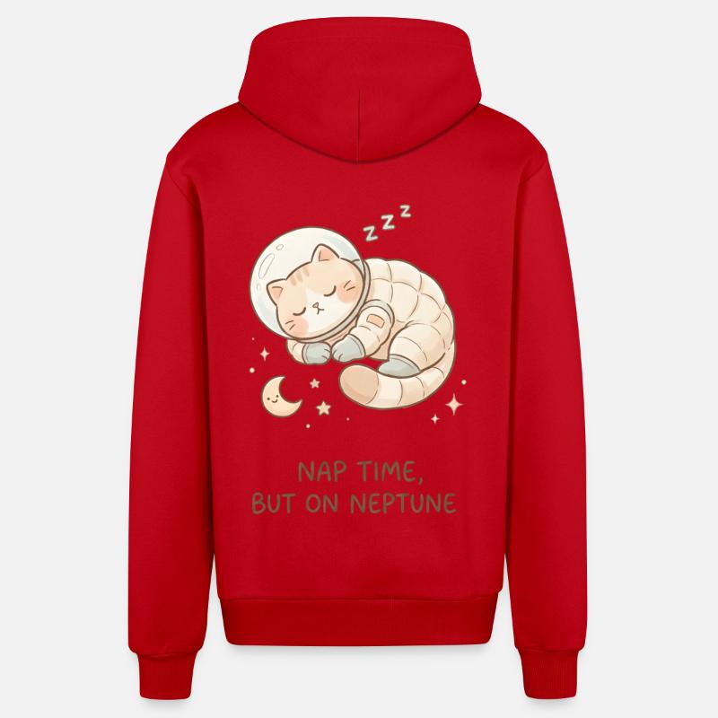 Nap Neptune | Chat de l’espace mignon - Veste à capuche bio décontractée fabriquée en UE - rouge