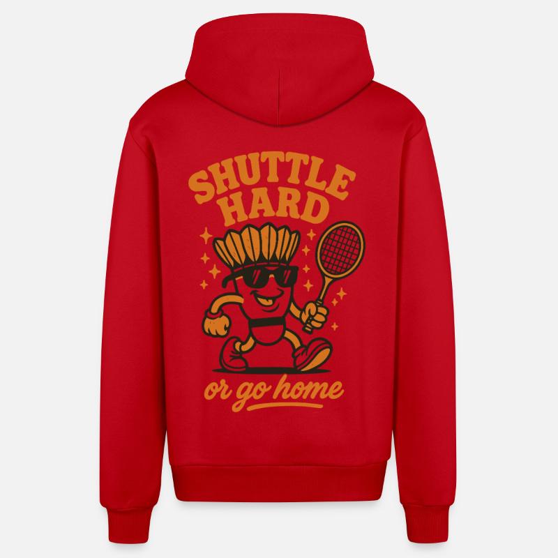 Shuttle Hard | Badminton Motivation Spruch - Organic Relaxed Kapuzenjacke Made in EU - Rot