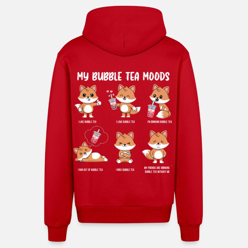 Fox Bubble Tea Meme - Organic Relaxed Hooded Jacket Made in EU - red