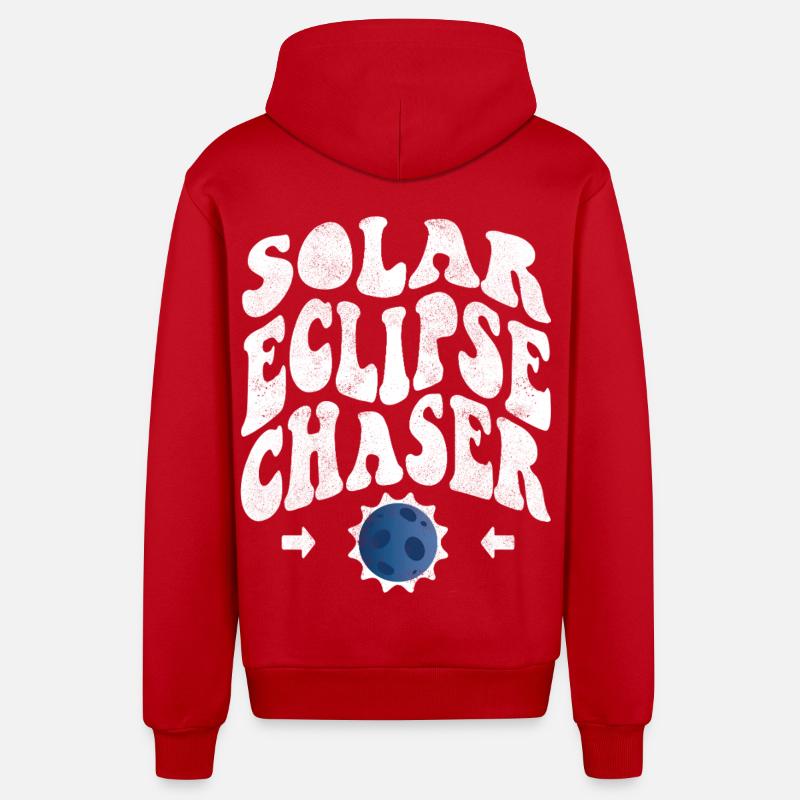 Solar eclipse chaser white - Organic Relaxed Hooded Jacket Made in EU - red
