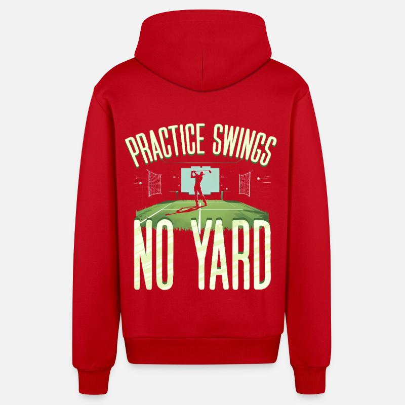 Golfsimulator Practice Swings No Yard - Organic Relaxed Kapuzenjacke Made in EU - Rot