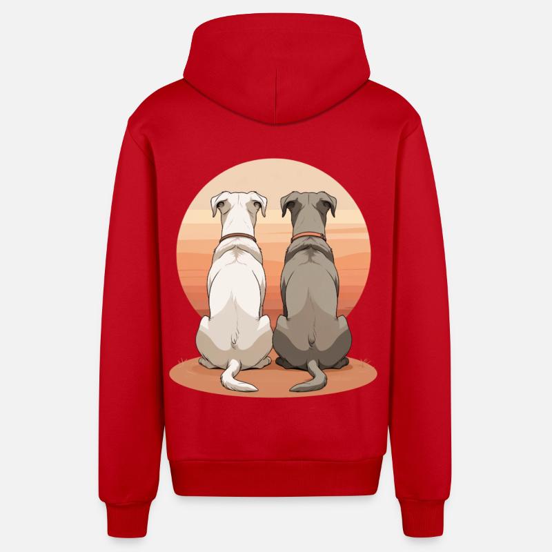 Deux chiens au coucher du soleil - Veste à capuche bio décontractée fabriquée en UE - rouge