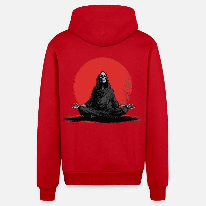 Sensenmann Meditation vor roter Sonne - Organic Relaxed Kapuzenjacke Made in EU - Rot