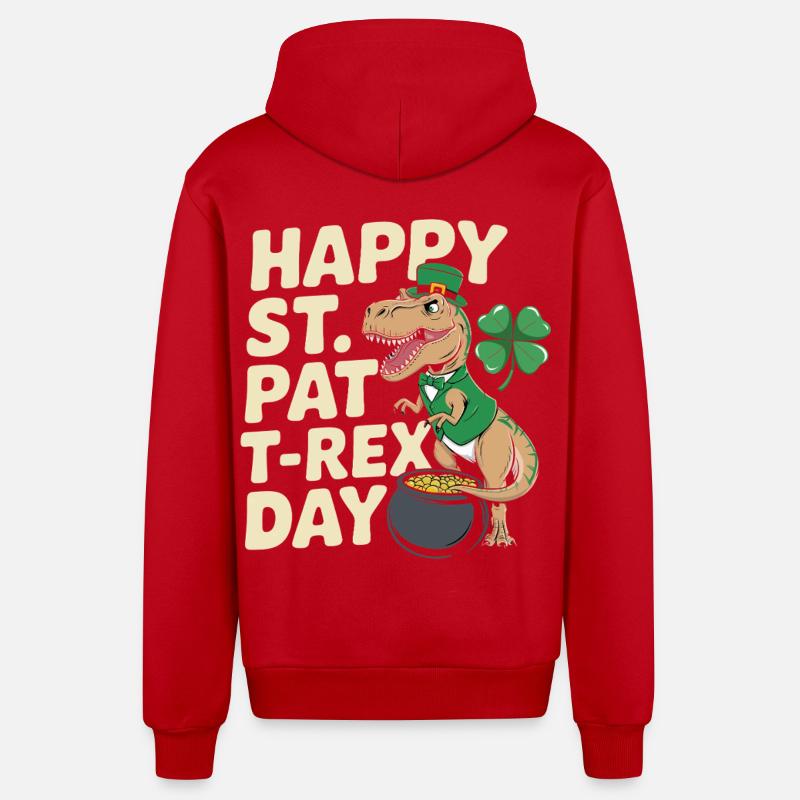 Dino Leprechaun St Patrick Day - Veste à capuche bio décontractée fabriquée en UE - rouge