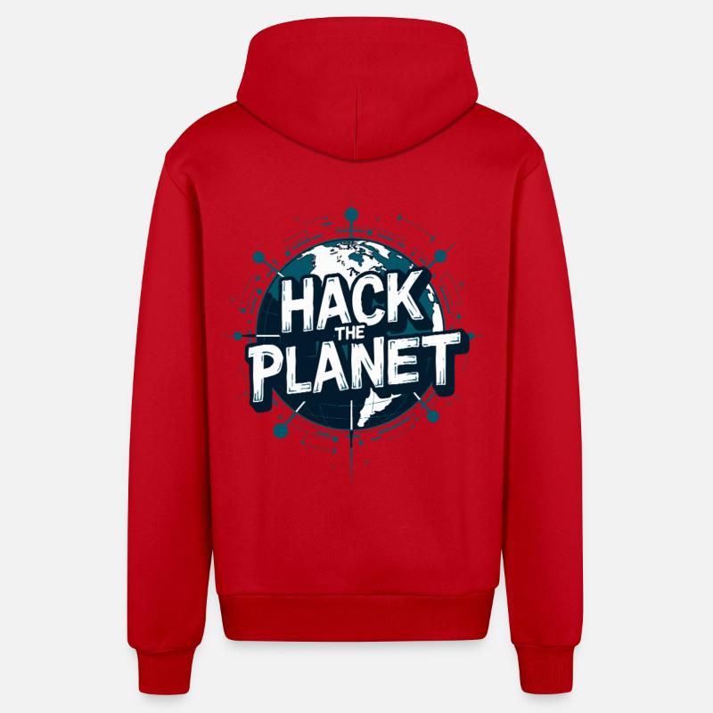 Motif du Globe Hack – Technologie Planétaire - Veste à capuche bio décontractée fabriquée en UE - rouge
