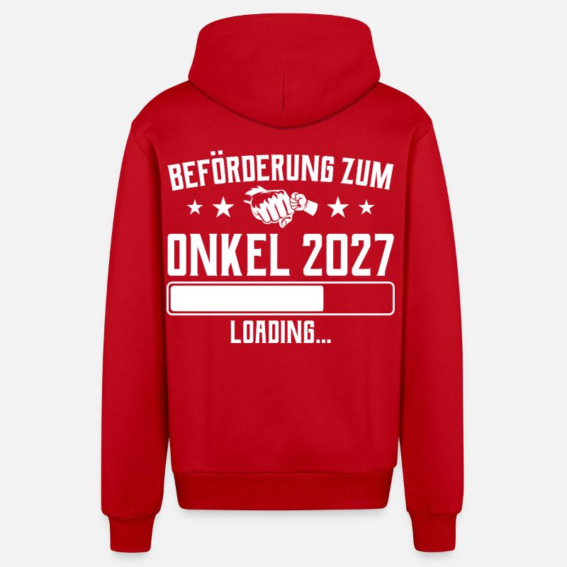 Cadeau de grossesse promotionnel Oncle 2027 - Veste à capuche bio décontractée fabriquée en UE - rouge