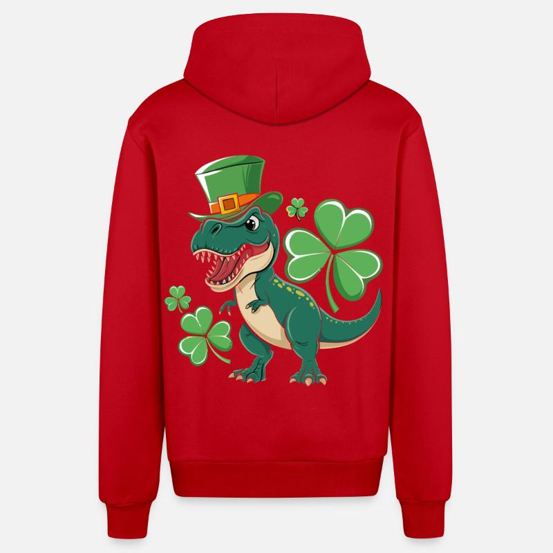 Dino vert avec chapeau de trèfle - Veste à capuche bio décontractée fabriquée en UE - rouge
