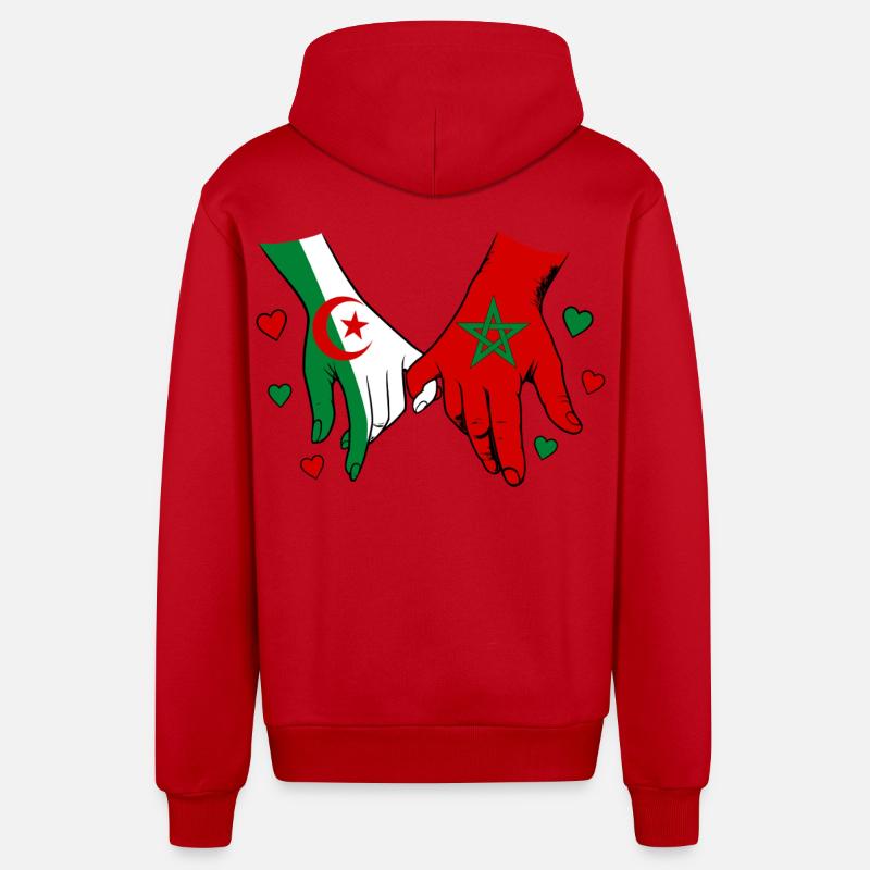 Algérie-Maroc Drapeau main dans la main - Veste à capuche bio décontractée fabriquée en UE - rouge