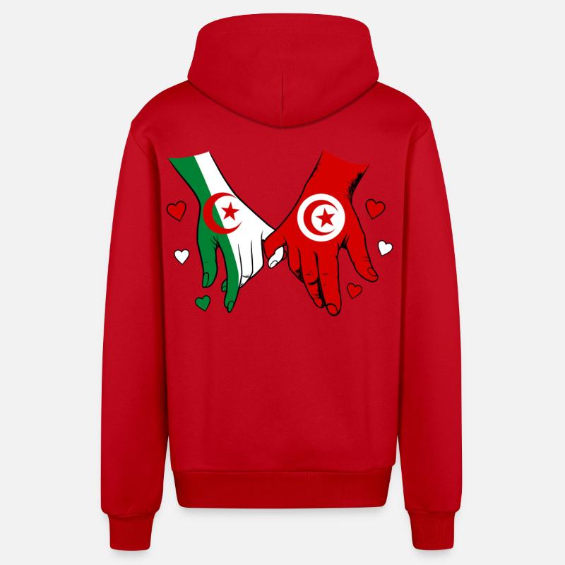 Algérie-Tunisie Drapeau main dans la main - Veste à capuche bio décontractée fabriquée en UE - rouge