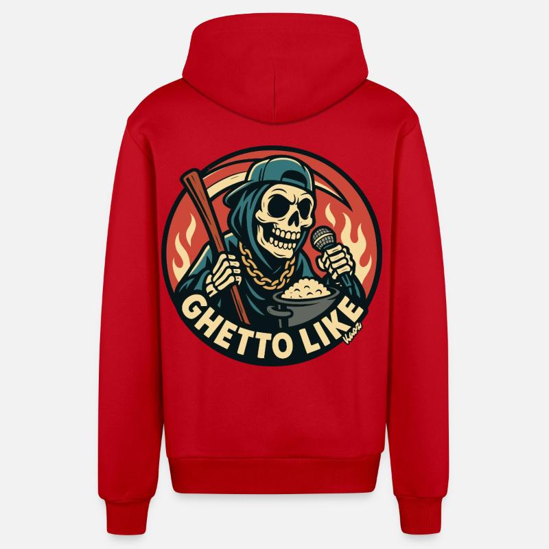 Squelette avec micro et style ghetto - Veste à capuche bio décontractée fabriquée en UE - rouge