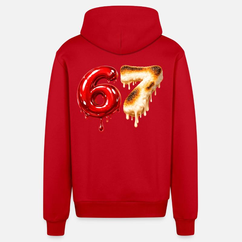67 - 6 7 - Six Seven Meme - Veste à capuche bio décontractée fabriquée en UE - rouge