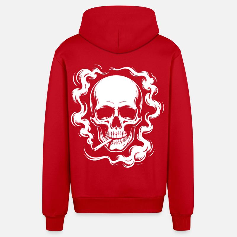 Conception du crâne fumant - Veste à capuche bio décontractée fabriquée en UE - rouge