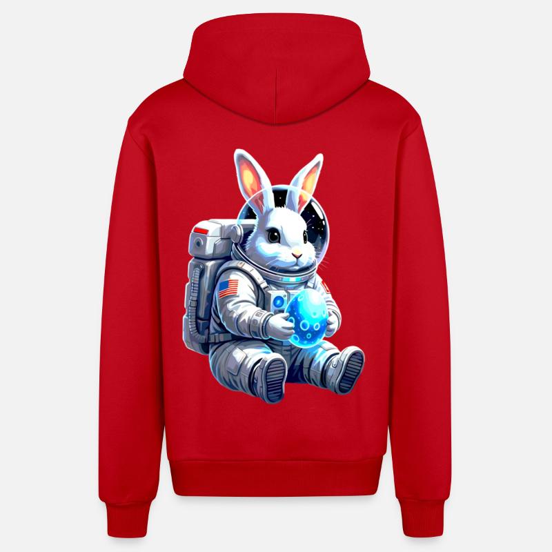 Astronaut Easter Bunny Space Egg - Organic Relaxed Hooded Jacket Made in EU - red