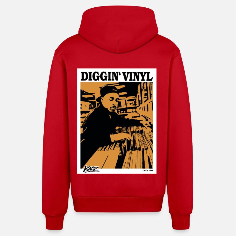 Affiche de disques vinyles 94 - Veste à capuche bio décontractée fabriquée en UE - rouge