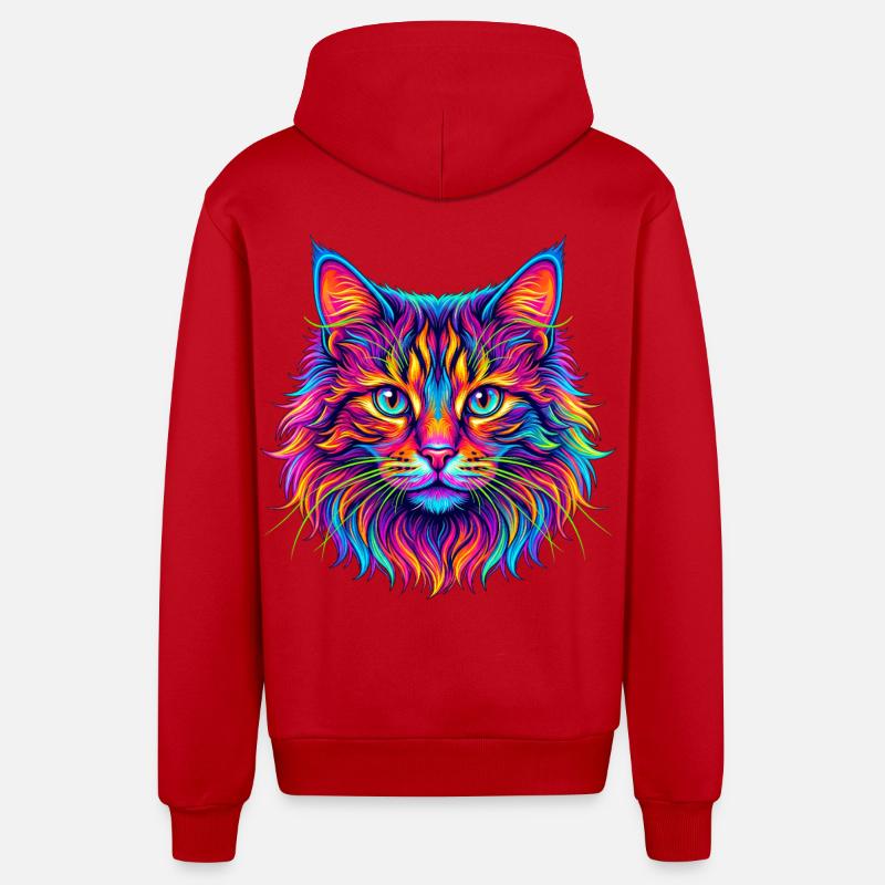Neon Katzenkopf Farbexplosion - Organic Relaxed Kapuzenjacke Made in EU - Rot