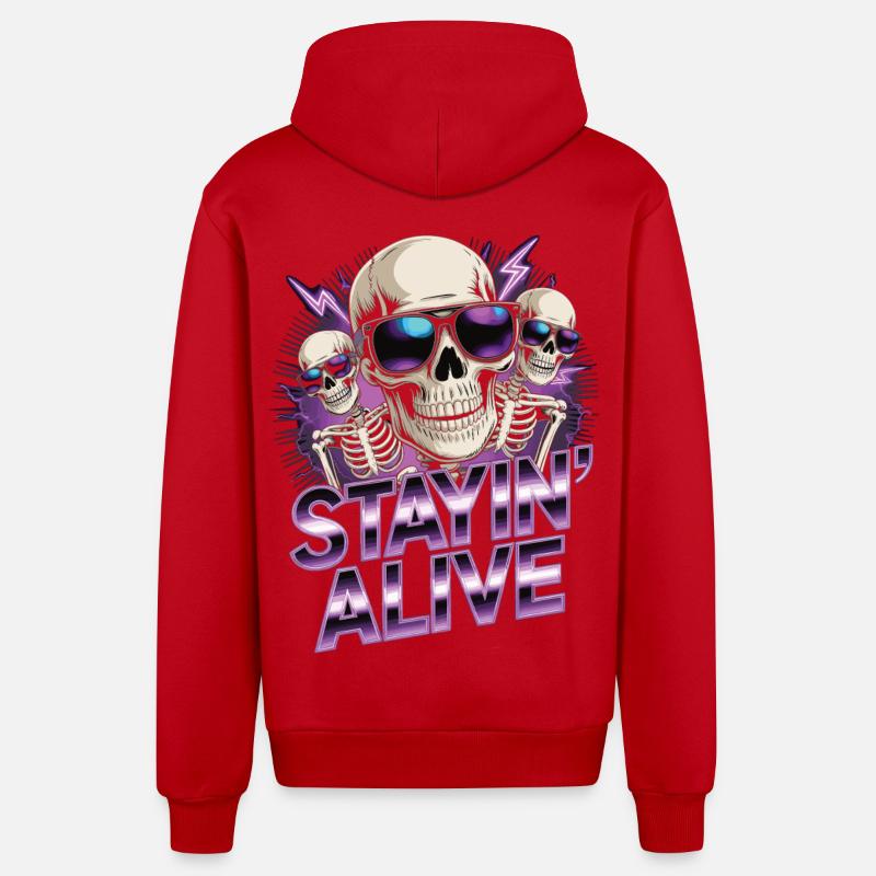 T-shirt Retro Skull – Conception néon - Veste à capuche bio décontractée fabriquée en UE - rouge