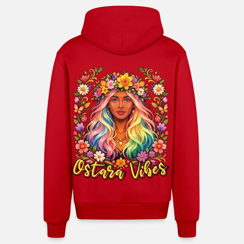 Ostara Vibes Joyeuses Pâques Ostara - Veste à capuche bio décontractée fabriquée en UE - rouge