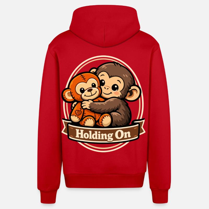 Ängstlicher Affe Kuscheltier Herz - Organic Relaxed Kapuzenjacke Made in EU - Rot