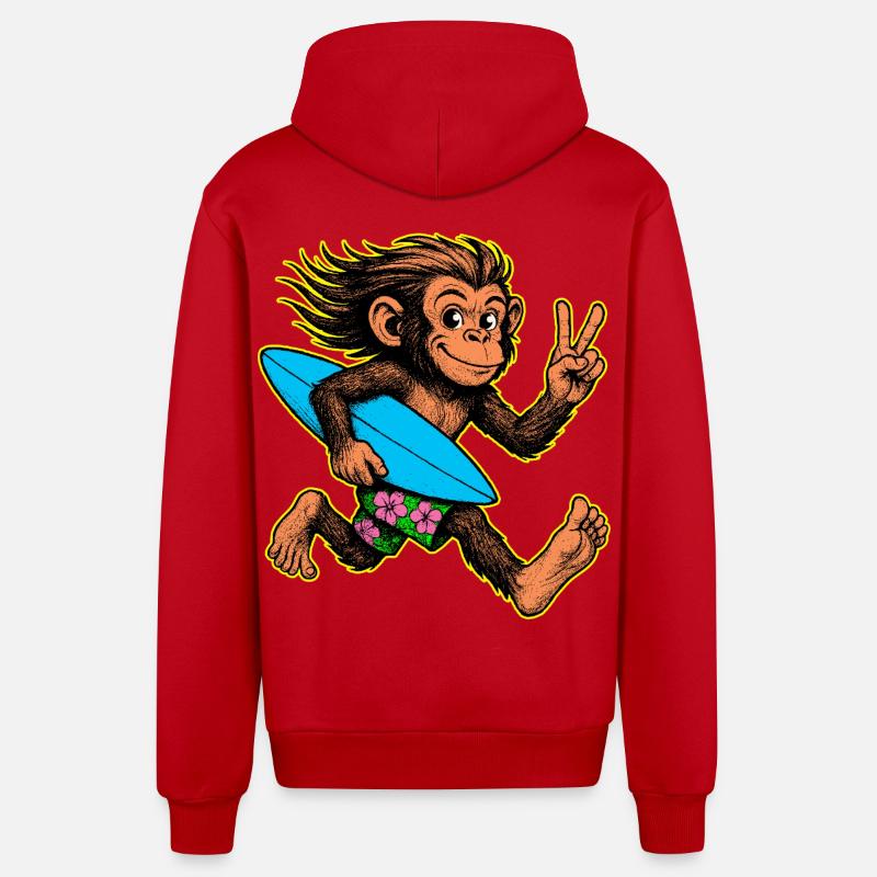 Surfing Monkey Surf Vibes - Veste à capuche bio décontractée fabriquée en UE - rouge