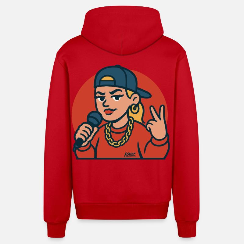 Diva du rap avec micro - Veste à capuche bio décontractée fabriquée en UE - rouge