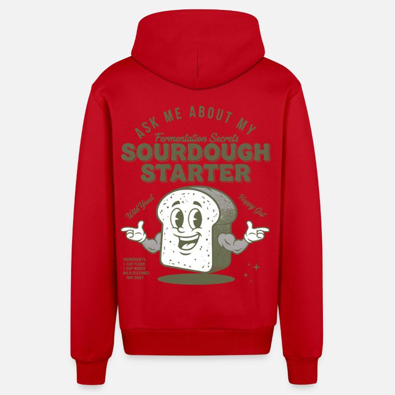 Sourdough Starter Bread Baking Baker Sourdough - Organic Relaxed Hooded Jacket Made in EU - red